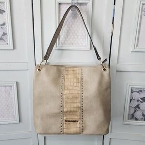 Montana West Select Vegan Leather Tote Beige‎ Croc Embossed Shoulder Bag NWOT